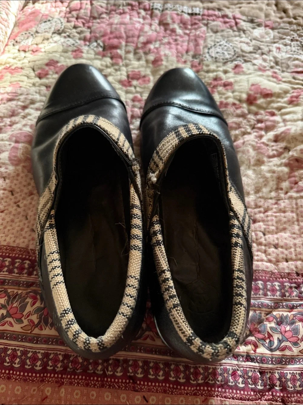 Ariat Black Slip-On Loafers with Tan Plaid Trim